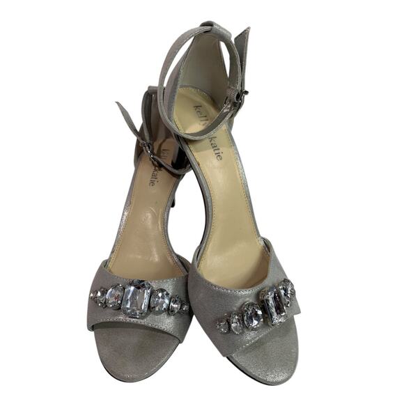 Size 7.5 Kelly & Katie Silver Bejeweled Ankle Strap 3 Inch Heels - Picture 6 of 11